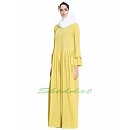 Casual abaya dress with multiple pleats and double sleeves- Lemon Yellow